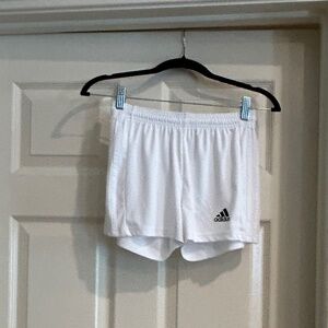 Kids white Adidas soccer shorts